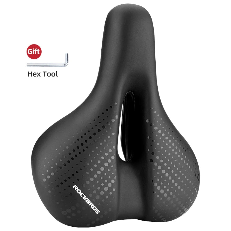ROCKBROS Bike Saddle PU Leather Breathable Hollow Shock Absorbing Comfort Seat