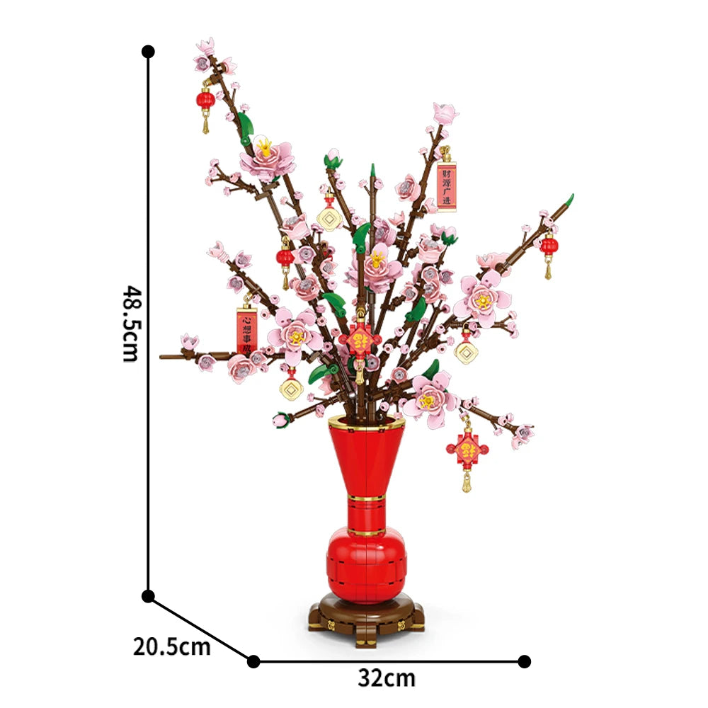 Flower Bouquet Plum Blossom Peach Blossom Narcissus Bonsai Potted Plant Building Blocks Model Home Decoration Toy For Kids Gift﻿