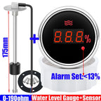 Waterproof 0~100% Digital 52mm Water Level Gauge with Alarm 0-190ohm Water Level Sensor 100-600mm for Car Boat Yacht Custom Red