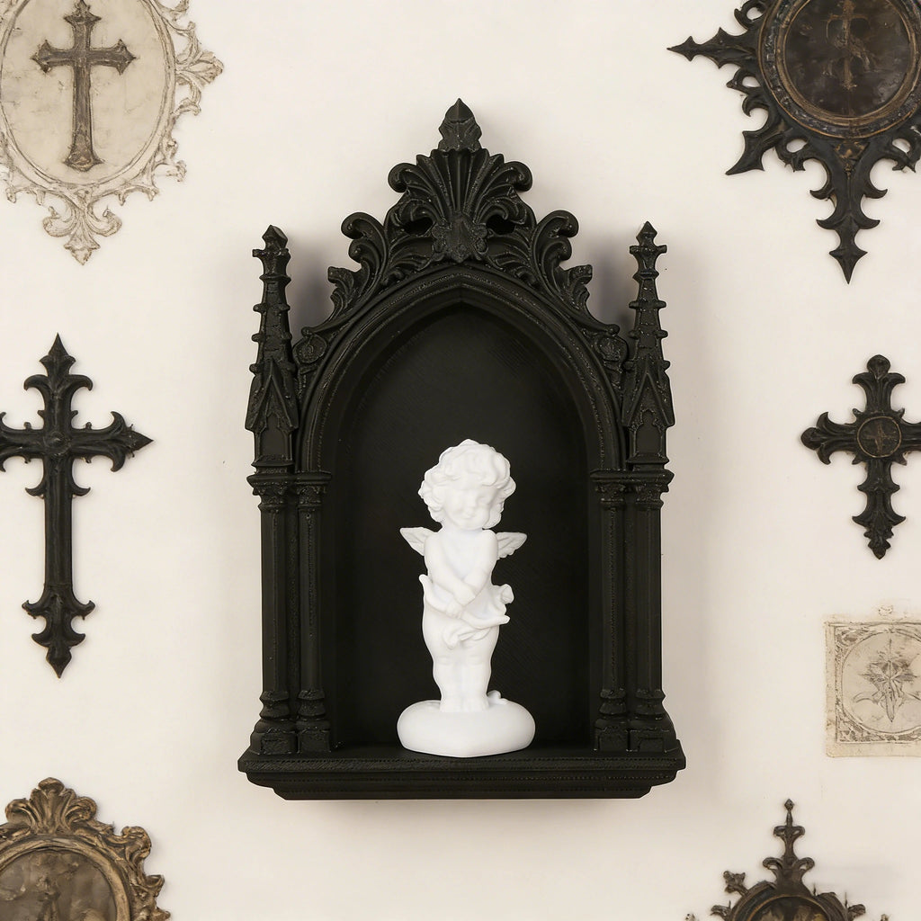 Cross-Border Gothic Dark Style Church Arch Shaped Niche With Little Angel Decoration For Dark Retro-Style Home Wall Decoration &