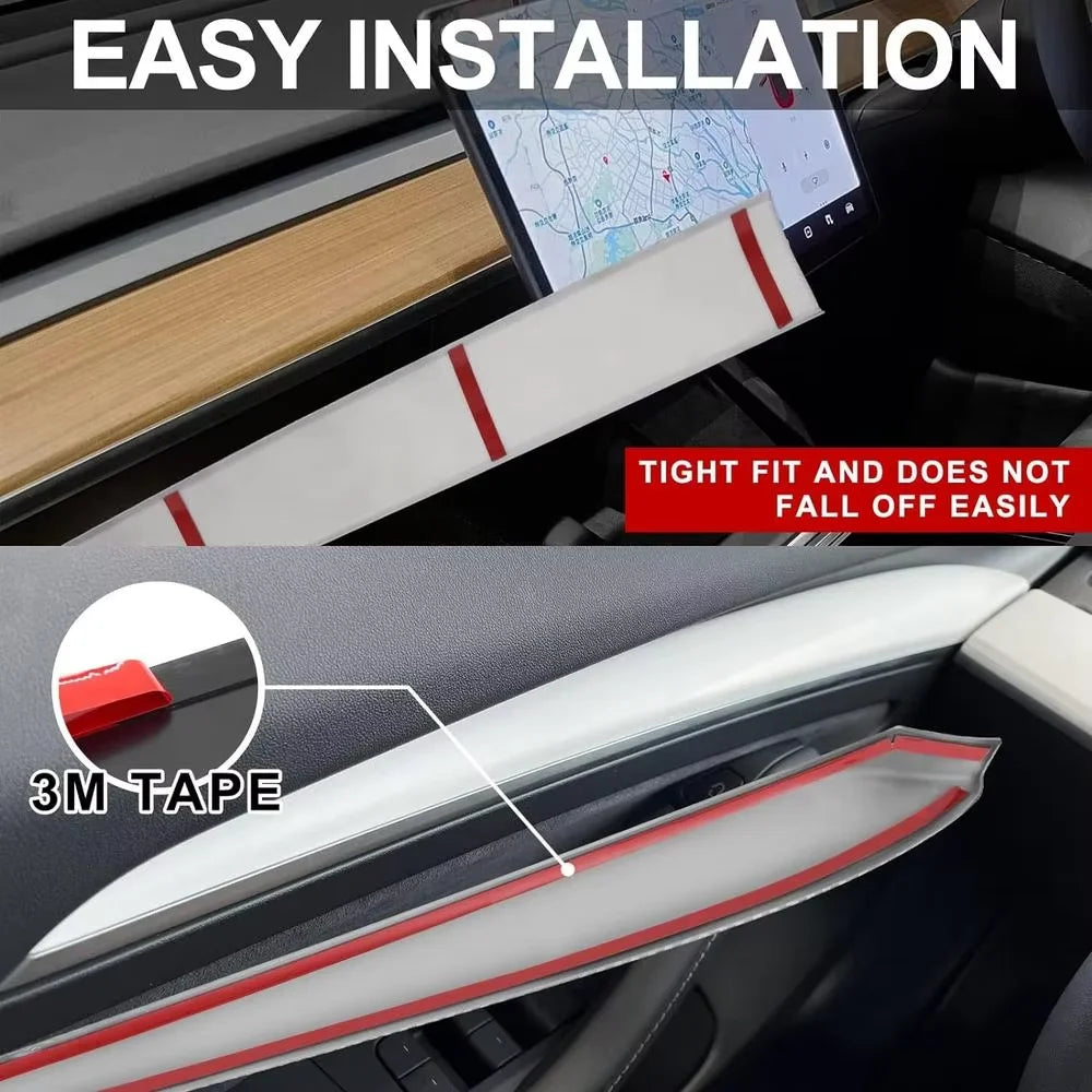 Car Dashboard Cover For Tesla Model 3 Y Door Dash Trim Panel Carbon Fibre ABS Interior Accessories Sticker 2021-2024 New
