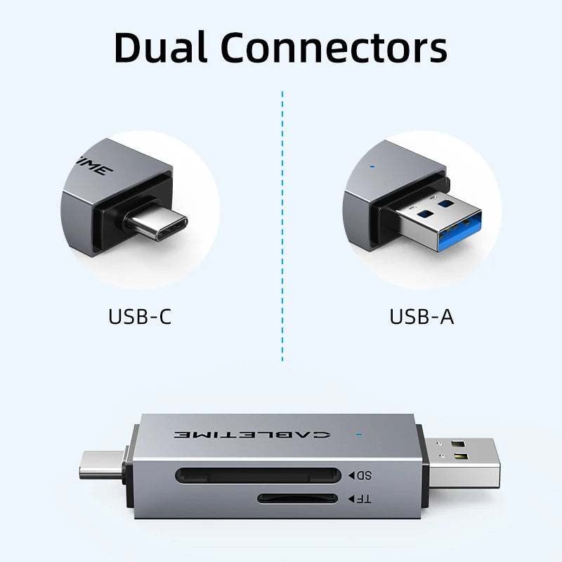 CABLETIME 2 IN 1 USB 3.0 Card Reader USB C & Micro SD Reader High-Speed 104MB/s Compatible with iPad MacBook pro