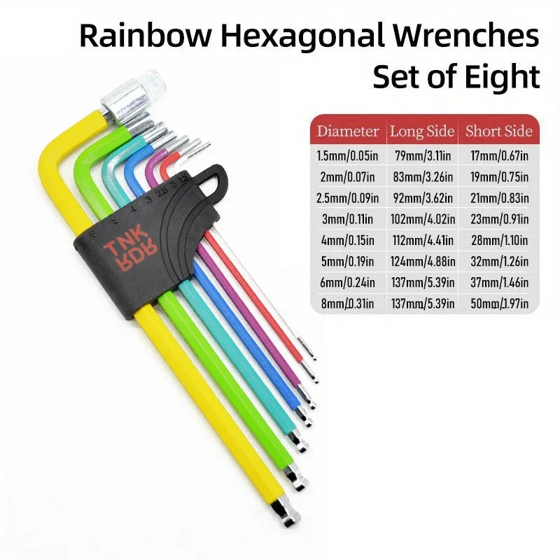 ThinkRider color Bike Repair Tools L-wrench Bicycle inner hexagon tool  Hex Key Wrench Set1.5/2/2.5/3/4/5/6/8/10mm ball-ended 9p