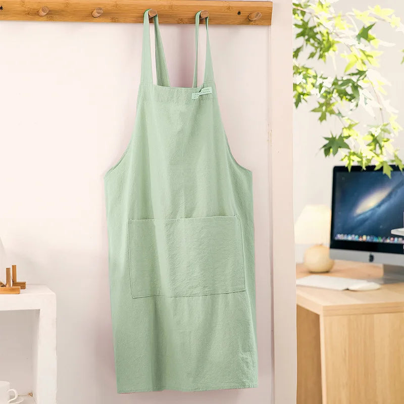 Cotton and Linen Apron Home Coverall  Flower Shop  Painting  Retro Tie-free Apron