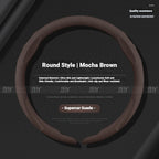 Snap-on leather steering wheel cover for Mazda 3 5 6 CX-5 CX-9 MX-5, black/brown/red/orange