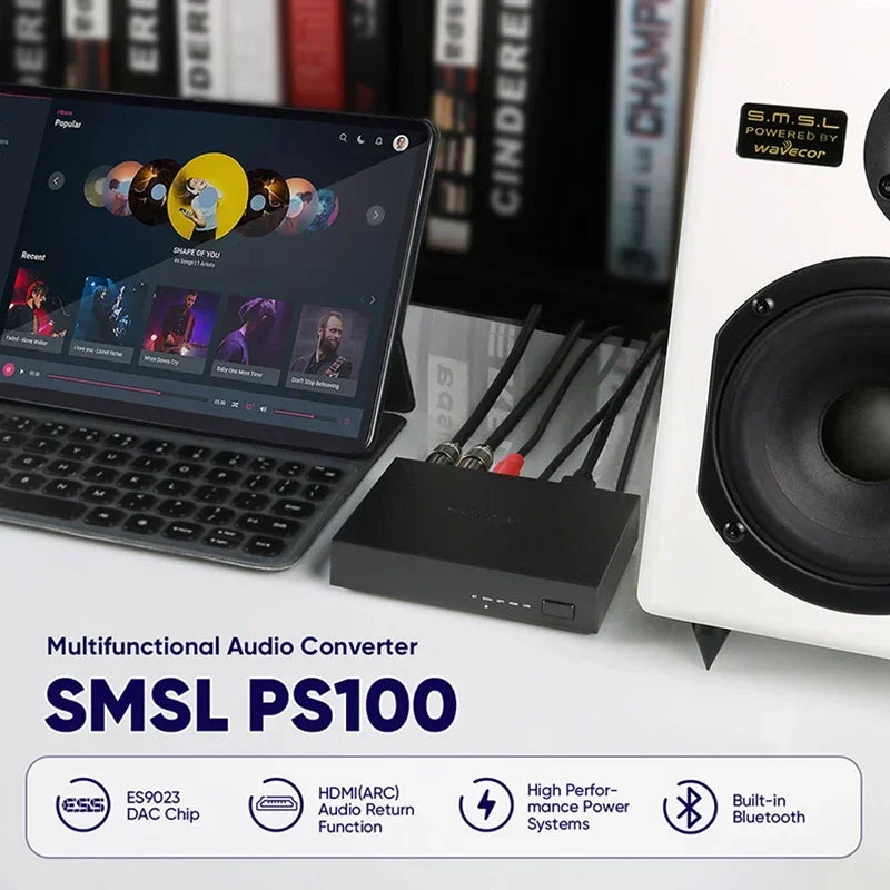 SMSL PS100 Multifunctional Audio Converter ES9023 DAC Chip Built in Bluetooth PCM44.1-192kHz