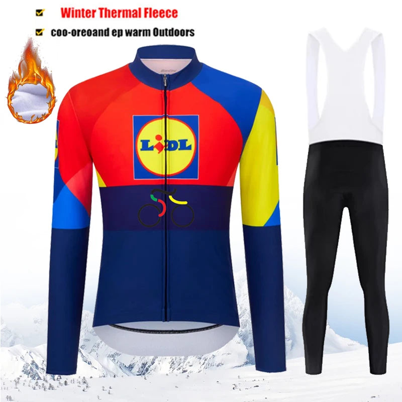 Warm Winter Thermal Fleece Cycling Jersey Sets Men Outdoor Riding MTB Ropa Ciclismo Bib Pants Set Pro Team Cycling Clothing 2025