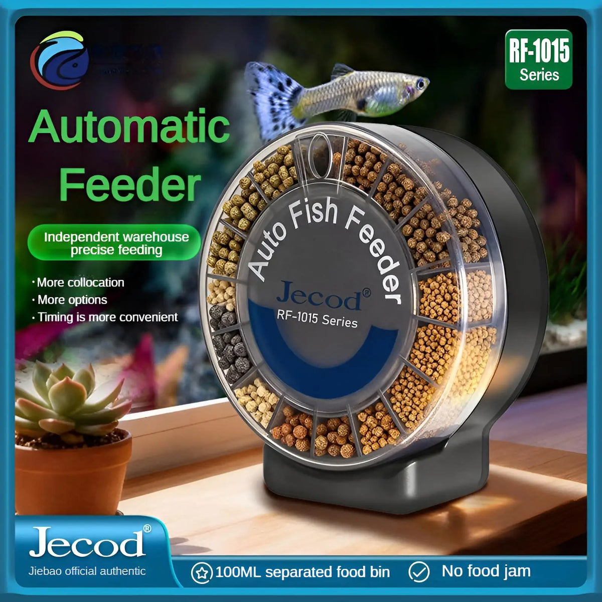 Automatic Fish Feeder｜Dual Moisture-Proof Bins｜100ml Capacity｜Precise Timing｜Anti-Jam Multi-Feed Compatible｜Easy to Clean