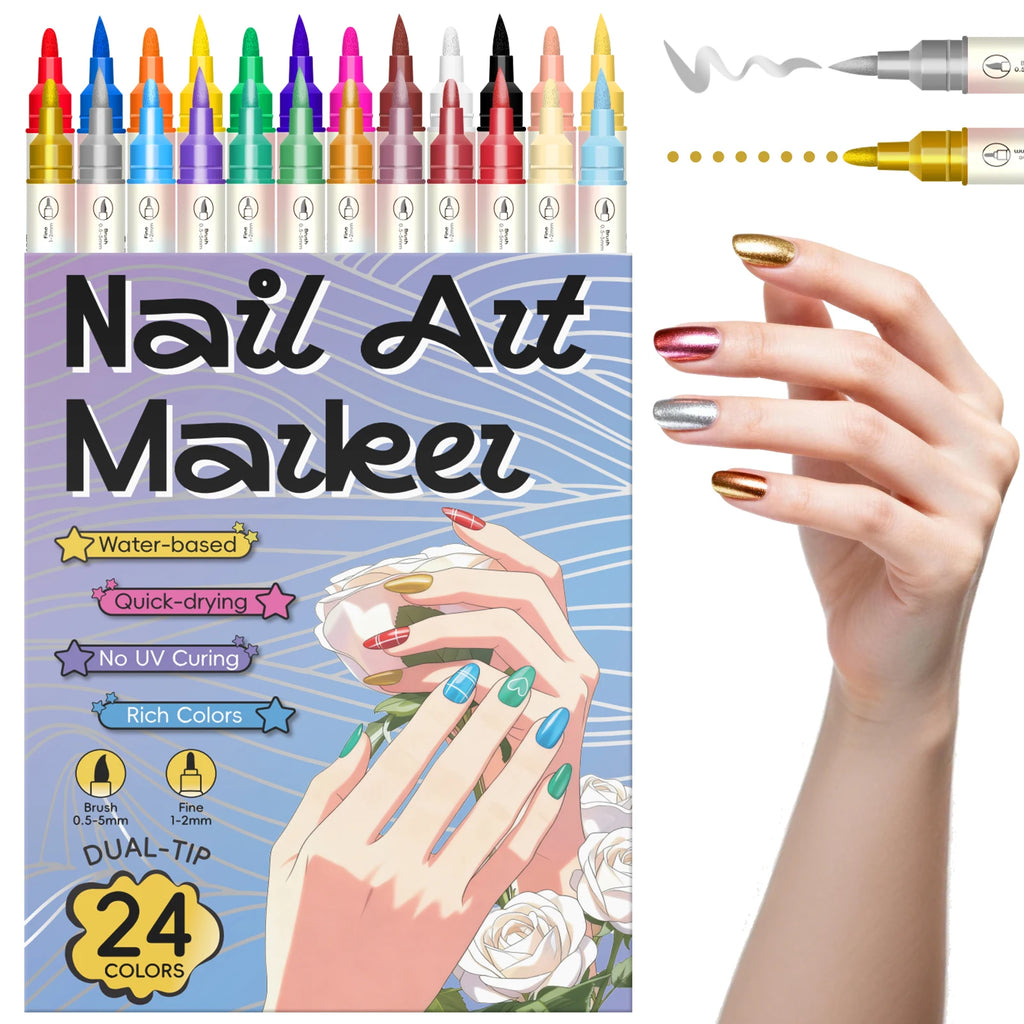12 Color Nail Art Pens,0.5MM Nail Polish Pens Drawing Painting Point Liner Acrylic Painted Pen Kit, Waterproof and Quick-drying