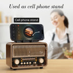 Retro Wireless Radio Portable AM/FM/SW with USB Rechargeable Battery With antenna, AUX and TF card playback, suitable for home