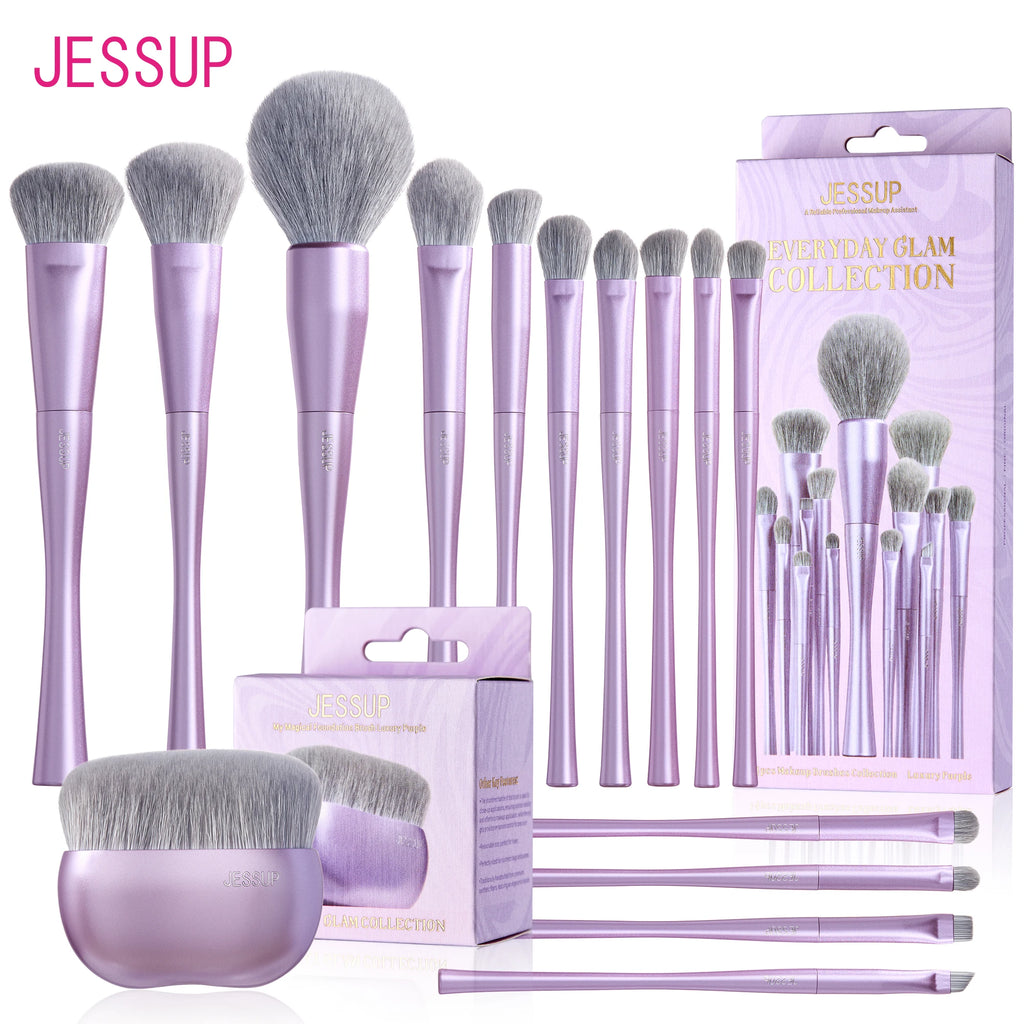 Jessup Makeup Brushes Set 4/6/7/10/14/15pcs Foundation MakeUp Brush,Face Eyeshadow Blending Highlighting Concealer,Luxury Purple