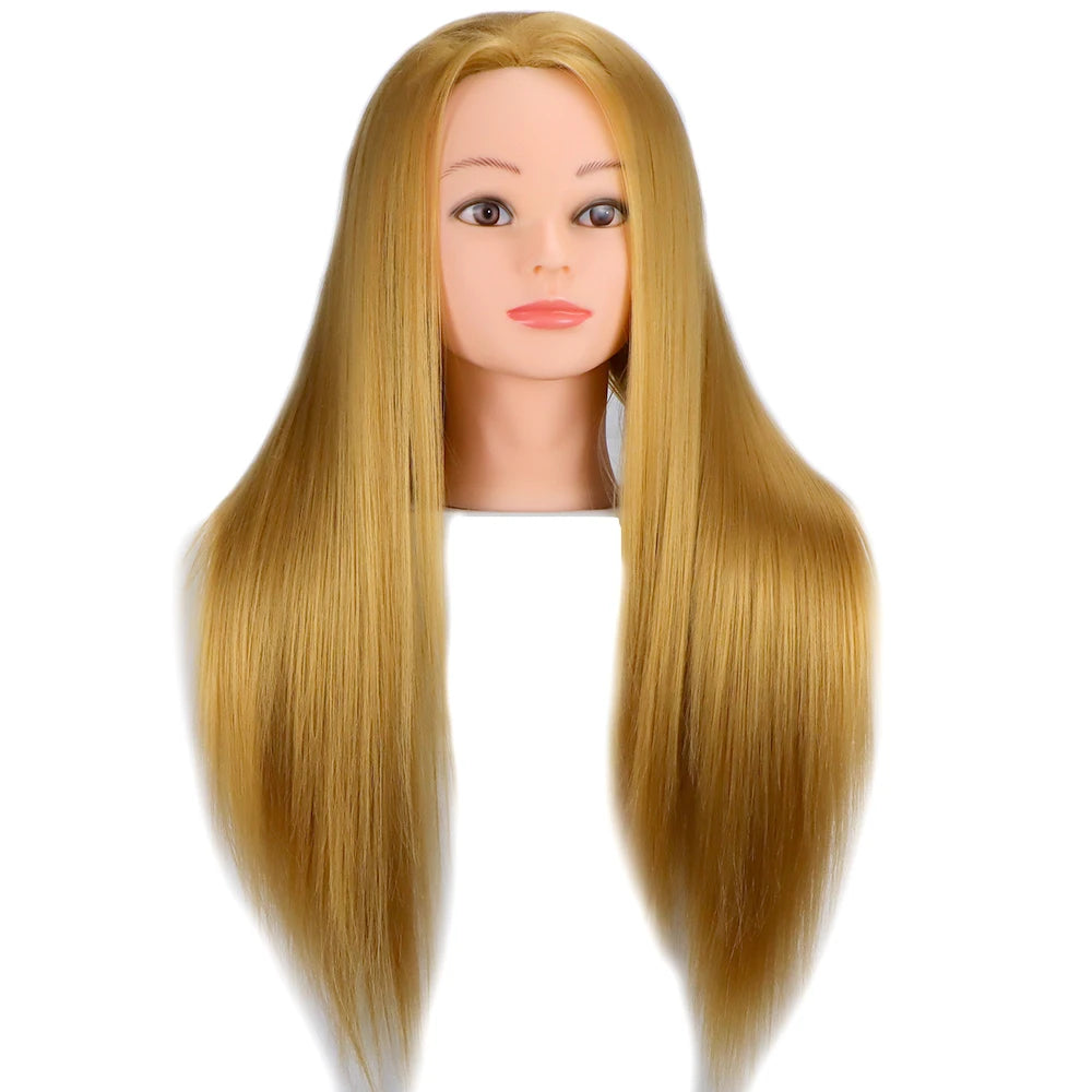 Mannequin Head 100% Synthetic Hair Hairdresser Training Head With Tripod Manikin Cosmetology Doll Head For Braiding Styling