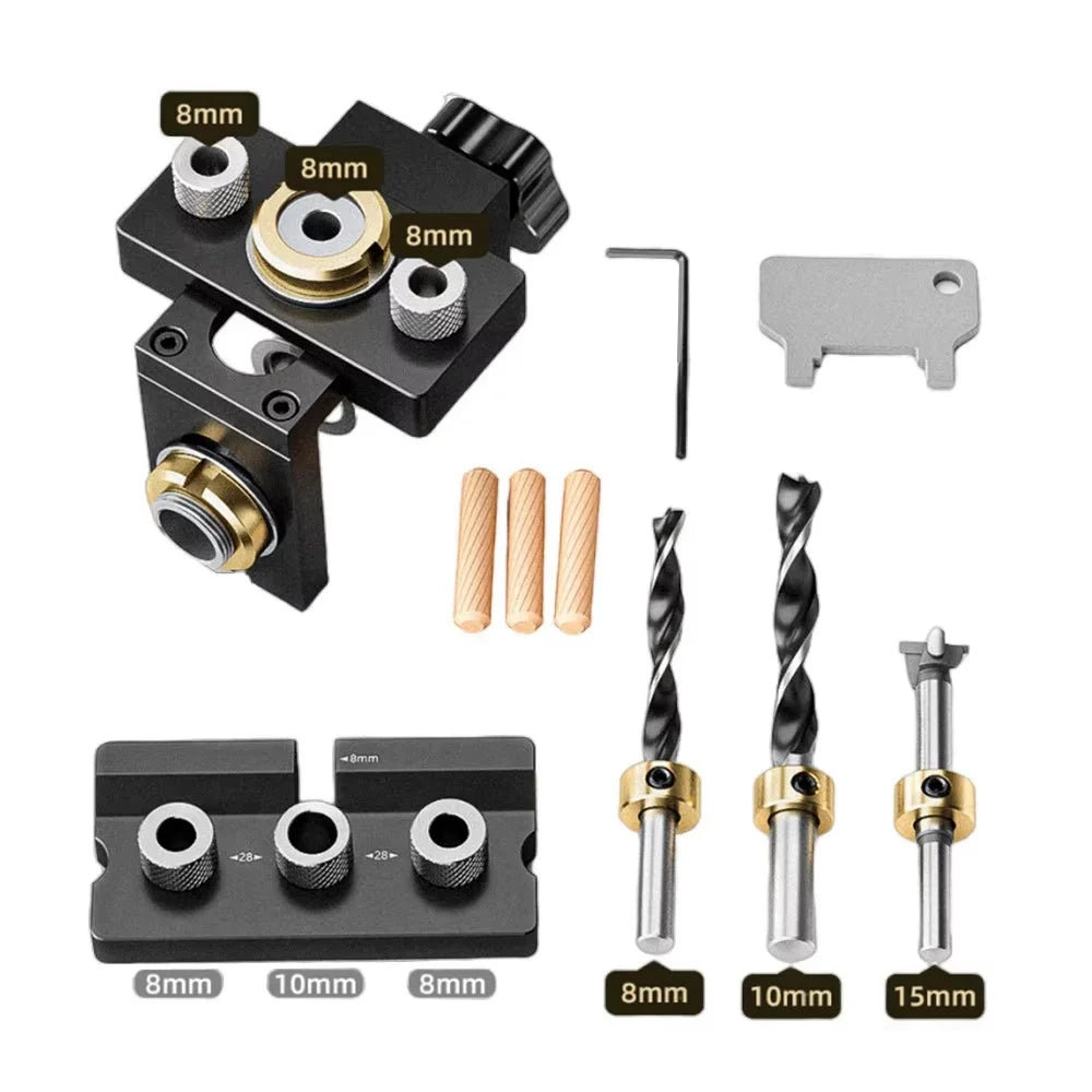 Woodworking 3 In 1 Doweling Jig Kit -Adjustable Wood Dowel Punch Locator Aluminum Pocket Hole Jig, Cabinet Hole Drill Guide Tool