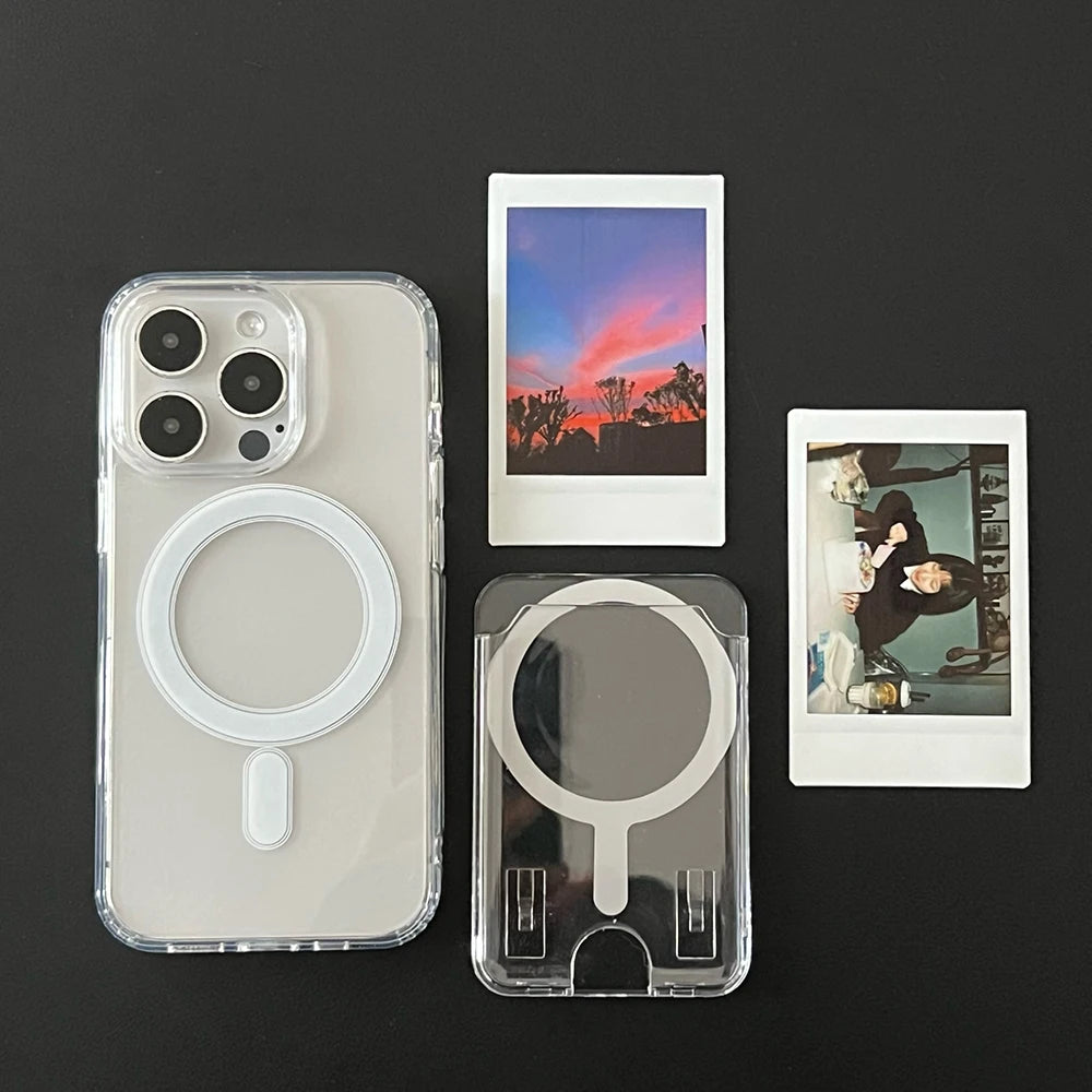 For Magsafe Clear Acrylic Wallet Photo Card Bag For iPhone 17 Air 13 12 11 14 15 16 Pro Max Plus Magnetic Case Cover Accessories