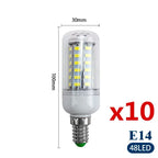 10pcs/lot E27 E14 LED Lamp 220V 230V Led Bulb SMD 5730 Led Light 24 36 48 56 69 72 LEDs Corn Bulbs Chandelier for House Lighting