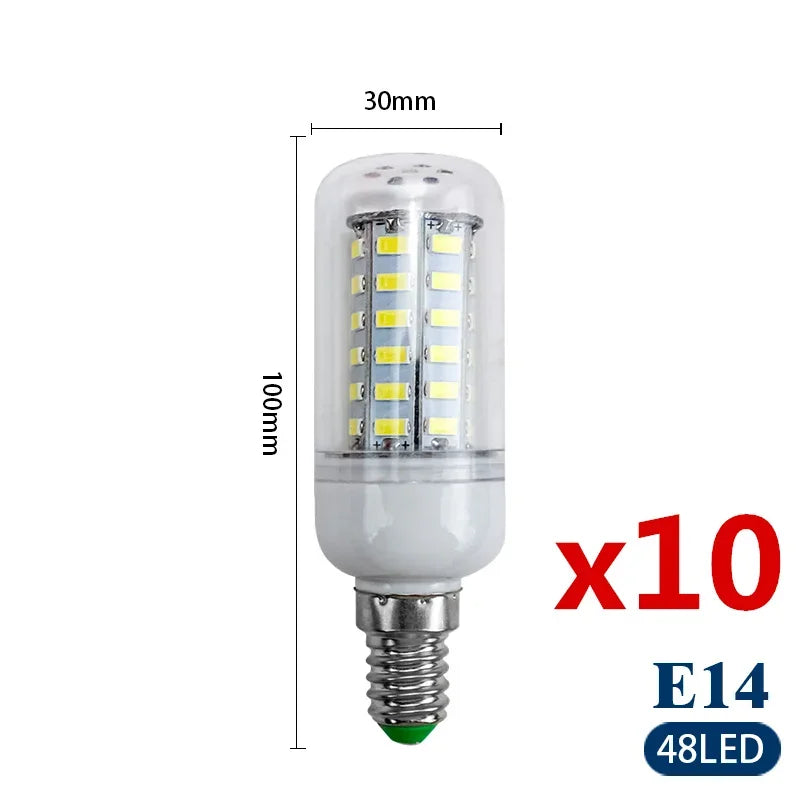 10pcs/lot E27 E14 LED Lamp 220V 230V Led Bulb SMD 5730 Led Light 24 36 48 56 69 72 LEDs Corn Bulbs Chandelier for House Lighting