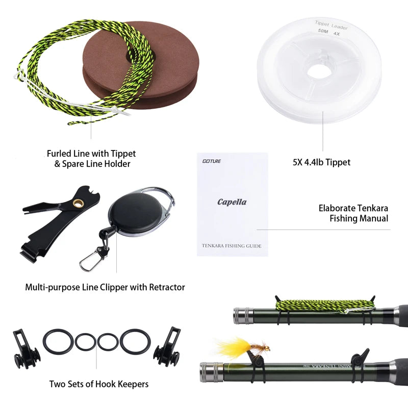 Goture Tenkara Fly Fishing Rod Combo 3.6m Ultralight Carbon Fiber Rod with Line Lure Clipper Portable Tenkara Rod Set Tackles