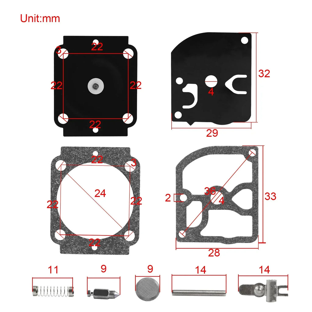 Carburetor Rebuild Kit Diaphragm Gasket 5pc for Stihl MS170 MS180 Zama RB-155 RB-164