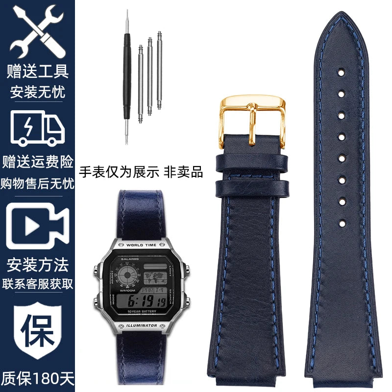 Retro Genuine Leather Watchband For Casio AE1200 AE1300 A158W/A168 W-216H Vintage Watch Strap convex mouth Men's Bracelet 18MM