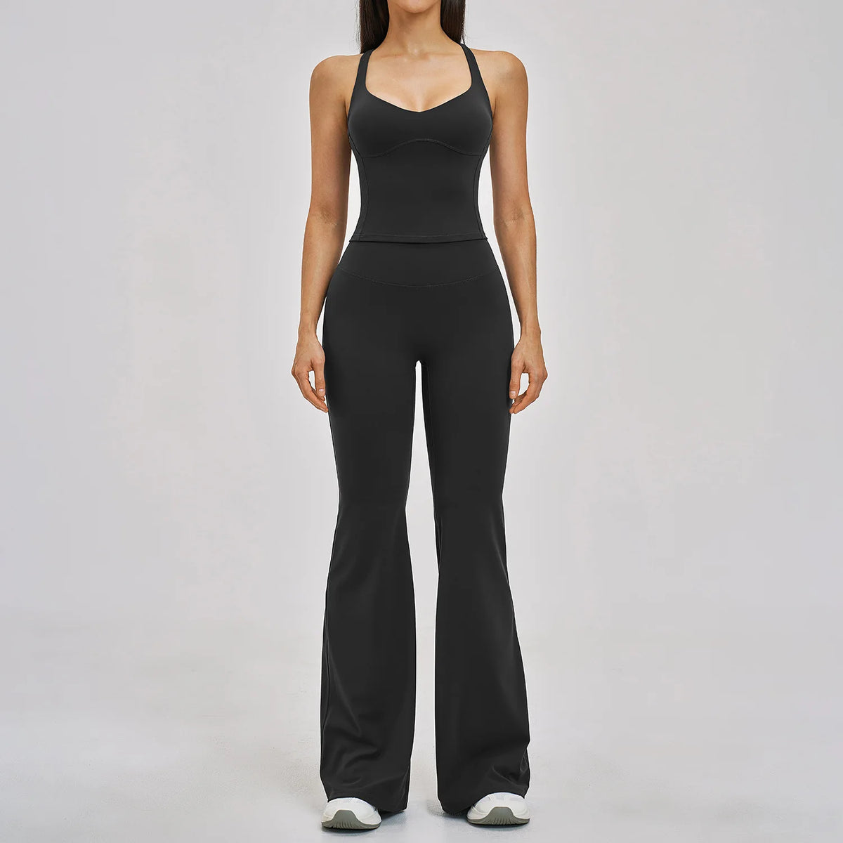 Women's 2pc Yoga Set High Waist Leggings + Top Workout Gym Tracksuit, Black/Blue S-XL