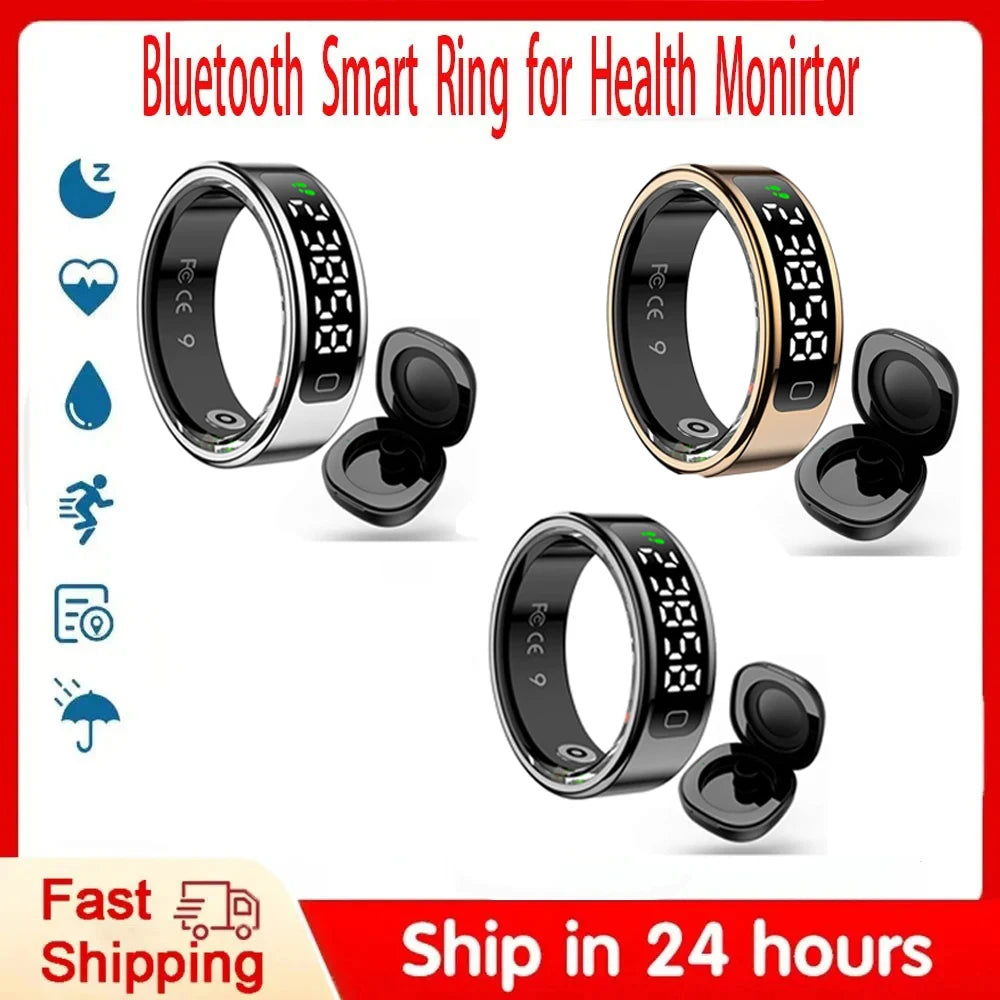 R11C Display Screen Smartring Men Women Gesture Swipe Video Waterproof Smart Ring Charging Case Health Monitor For Android IOS