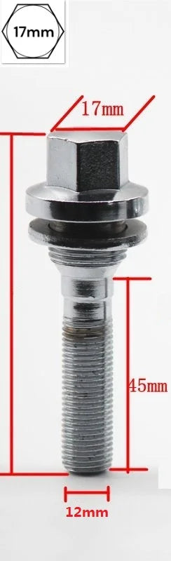 4pcs M12x1.25 wheel lug bolts flat seat washer silver, extra long thread 35-45mm for Peugeot 206 307 308 407 408