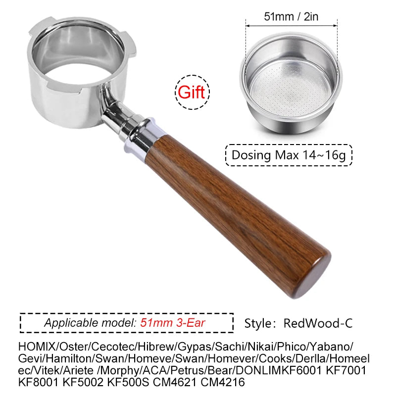 51mm Bottomless Coffee Portafilter With 2 Cups Basket for Homix Hibrew h11 Oster Cecotec Phico Brayer br1101 Espresso Machine