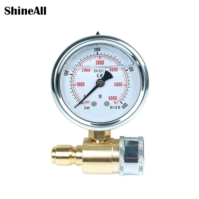 3/8 "stainless steel brass, quick insert shock-proof pressure 5000PSI Pressure washer Pressure gauge red pointer, high precision