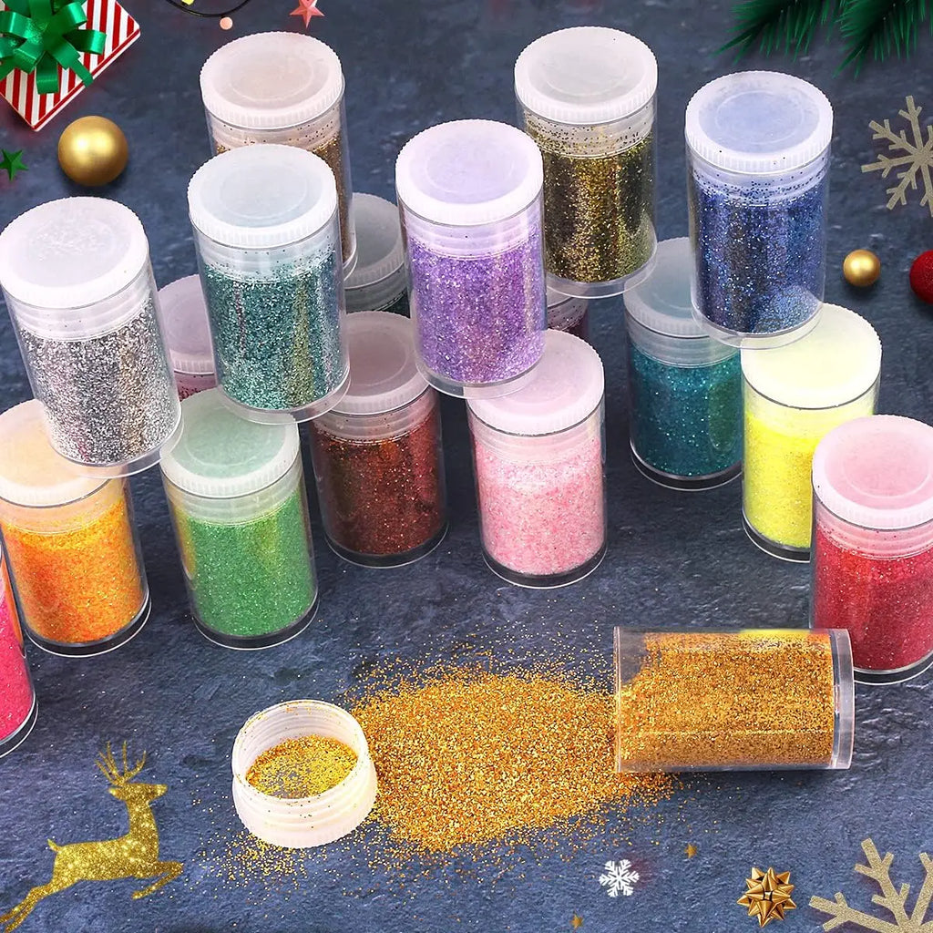 45 Colors Holographic Loose Glitter Mix Set - Chunky Hexagon + Fine Powder for Nail Art & Resin