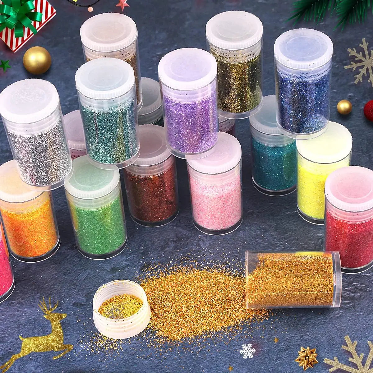 45 Colors Holographic Loose Glitter Mix Set - Chunky Hexagon + Fine Powder for Nail Art & Resin