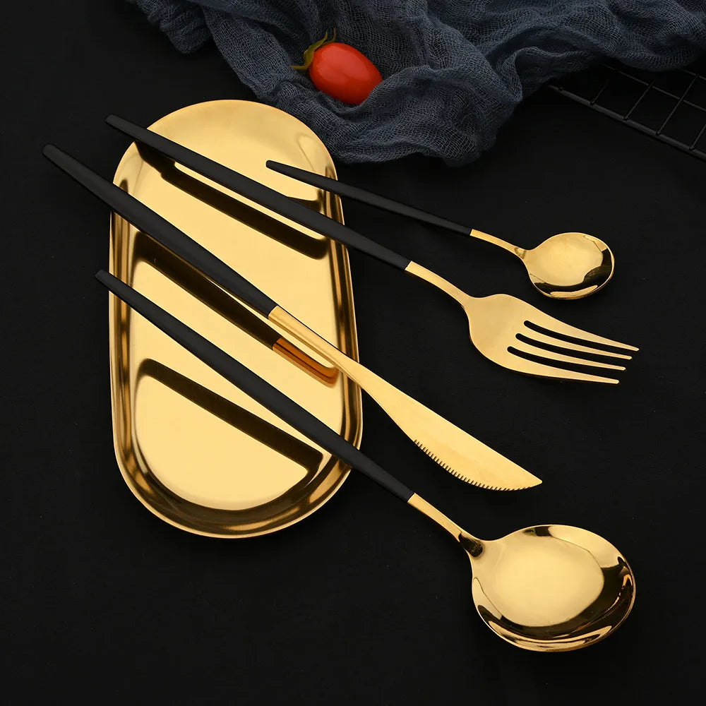 16pcs Pink Gold Dinnerware Tableware Set Mirror Stainless Steel Cutlery Kitchen Knife Fork Spoon Restaurant Wedding Flatware Set