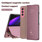 6 Colors Mirror Clear View Stand Flip Case For Samsung Galaxy Z Fold 2 3 4 5 6 7 Full Cover Folding Plathing Phone Cover