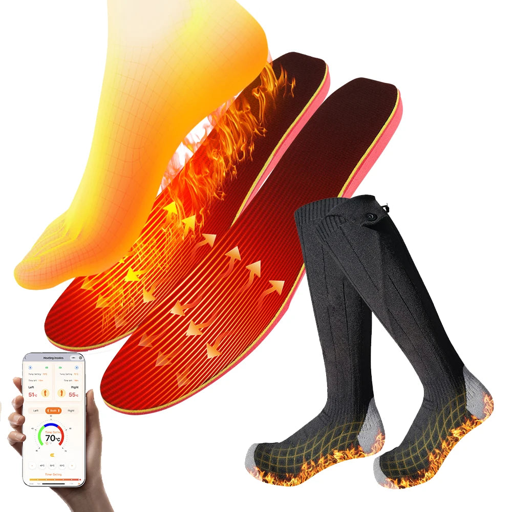 NEW APP Control Heated Insoles Electric Foot Warming Pad for Winter Outdoor Ski Adjustable Temperature Feet Heater Shoe Pads
