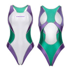AMORESY Venus Women's One-Piece Backless High Waisted Swimsuit, Colorblock, Sizes M-XXXL