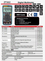 ZOYI ZT301 ZT302 ZT303 Digital Multimeter 8000 19999 Counts True RMS Multifunction AC/DC Voltage Temperature Capacitance Tester