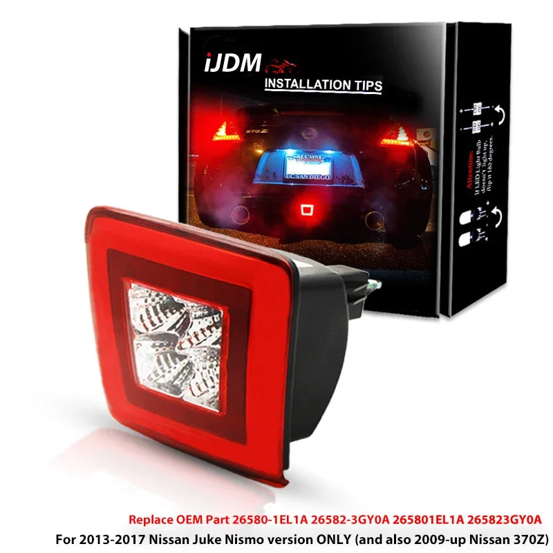 iJDM Car Rear Fog Light Assemblies For Nissan 370Z Juke NISMO Powered by Red LED as Brake/Rear Fog & White LED as Backup Reverse