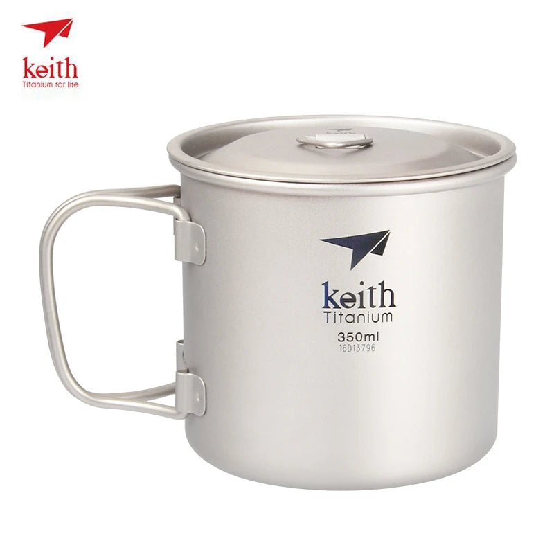 Keith Titanium Cup Titanium Water Mugs Folding Handle Single Wall Cup Outdoor Camping Travel Hiking Cups With Lid 220ml-900ml