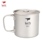 Keith Titanium Cup Titanium Water Mugs Folding Handle Single Wall Cup Outdoor Camping Travel Hiking Cups With Lid 220ml-900ml