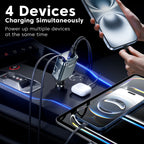 Toocki Digital Display Car Charger 105W 4 In1 Fast Charge Dual Type-C Cable With Retractable Cable For iPhone 16 15 14  Samsung