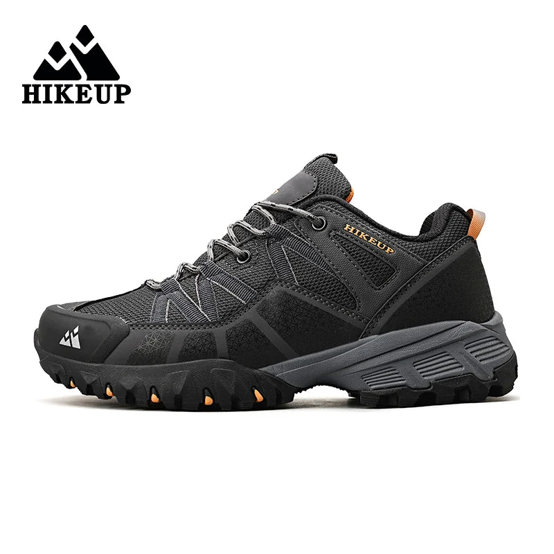 HIKEUP Men's Hiking Sneakers Breathable Cushioned Non-Slip Outdoor Shoes, Black/Green/Grey 40-45