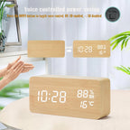 Wooden Digital Alarm Clock with Temperature Humidity LED Desk Clock for Office Bedroom Wooden Electric Clock Bedside Décor Gift