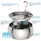 4L Stainless Steel Pet Cat and Dog Drinking Fountain Ultra-Silent Water Pump Suitable for Multiple Pet Drinking Bowls