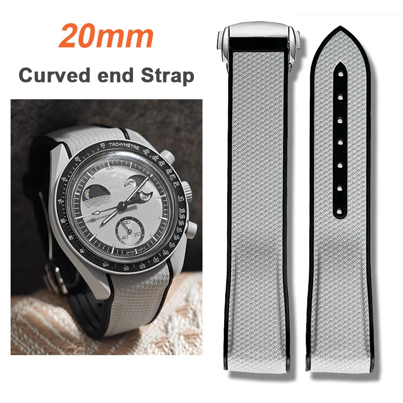 Strap for Omega X Swatch Joint MoonSwatch 20mm Curved End Silicone Rubber Band for Seamaster 300 Waterproof Sport Watch Bracelet