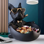 Resin Bulldog Dog Statue Storage Box with Sunglasses, Home Decor Figurine