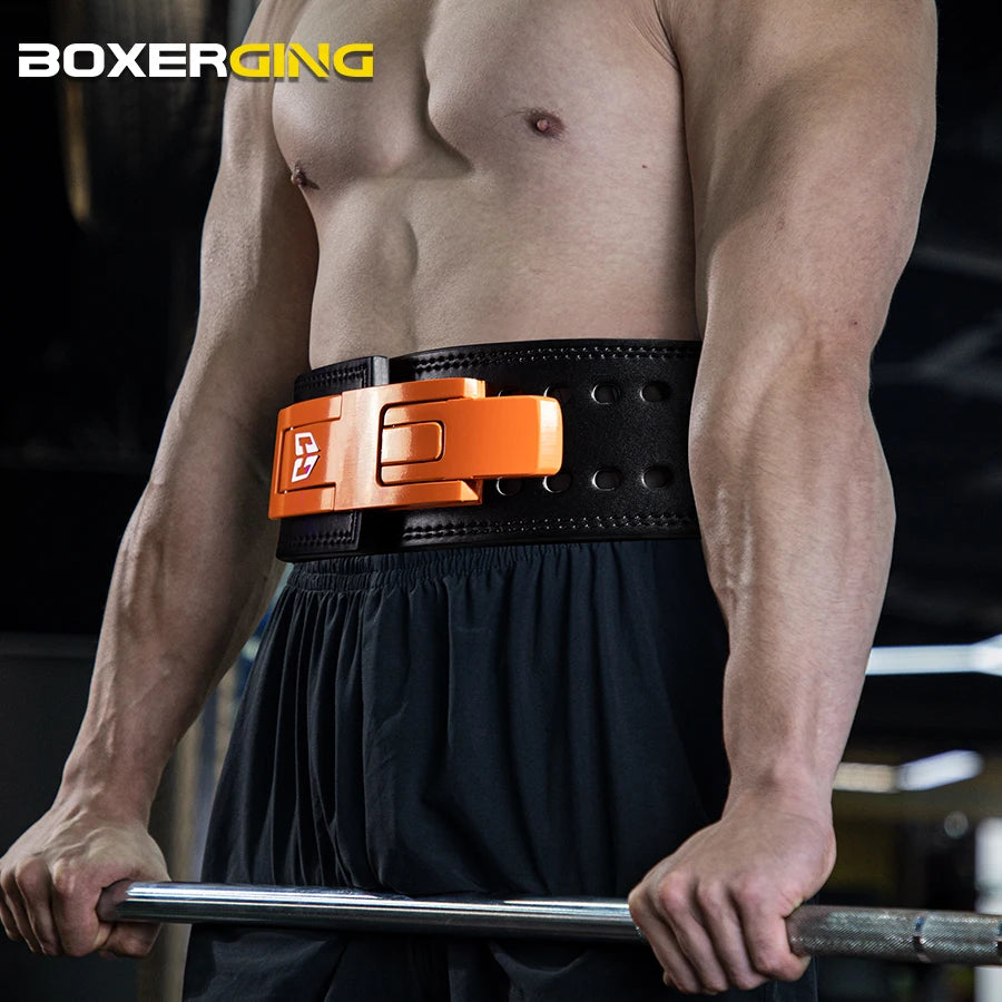 Adjustable Lever Weightlifting Belt Lumbar Support for Squat Deadlift, Black/Orange Buckle, XS-XL