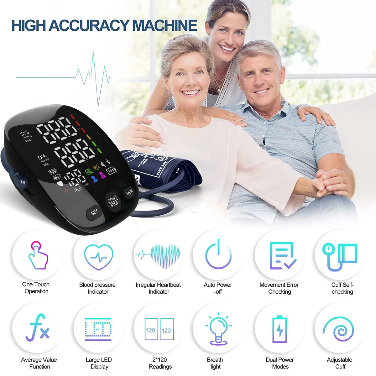 Kingclinic New Household Arm Type Digital Electronic Portable LED Smart Blood Pressure Meter BP Monitor