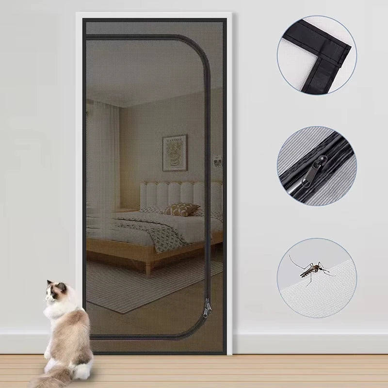 Zipper Screen Door Net U-Shaped Thicken Anti-mosquito Keeping Cats Dogs Running Out Resistant Mesh for Home Bedroom Living Room