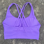 Women Cross Back Sports Bra Top with Removable Pads, Solid Colors, Sizes S-L