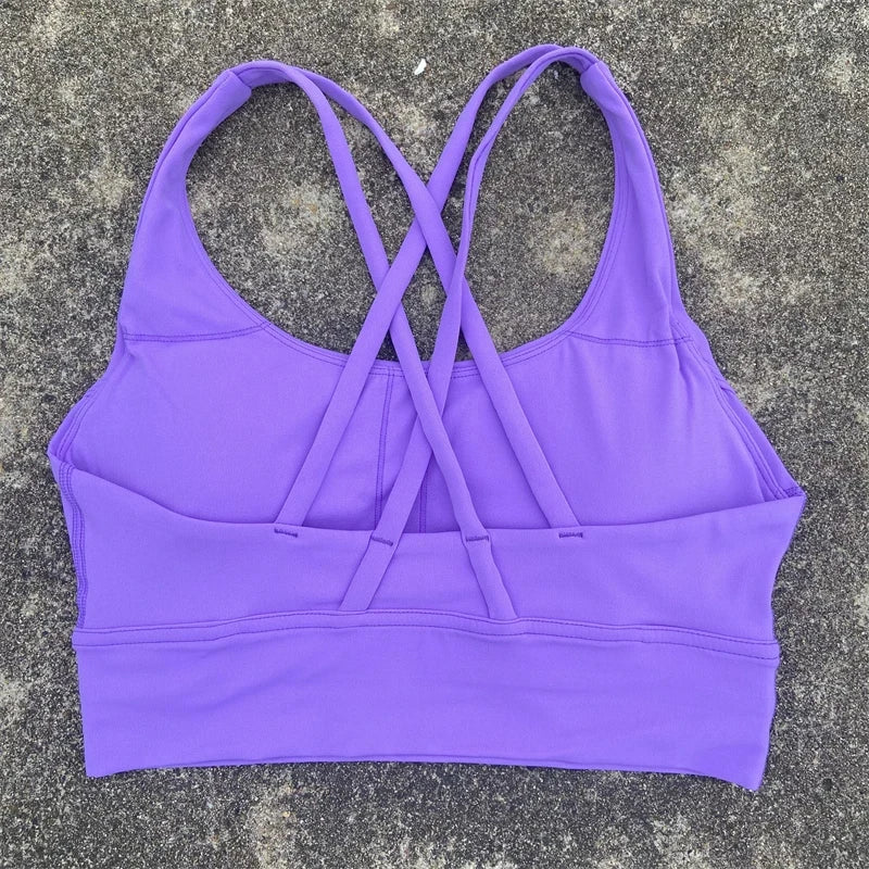 Women Cross Back Sports Bra Top with Removable Pads, Solid Colors, Sizes S-L