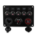 5 Gang Marine Boat Switch Panel Led Waterproof Circuit With Voltmeter Dual Usb Charger Panel Switch Boat Yacht 12v 24v